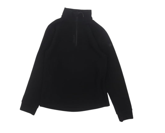 Prewornwholesale women's black fleece pullover with a half-zip mock neck and long sleeves for outdoor activities.