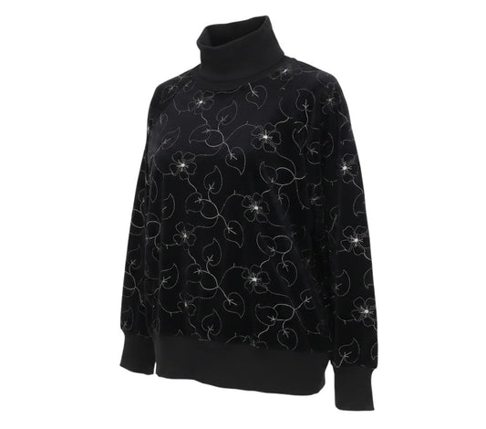Prewornwholesale St Michael black sweatshirt with white floral embroidery and a ribbed roll neck collar.