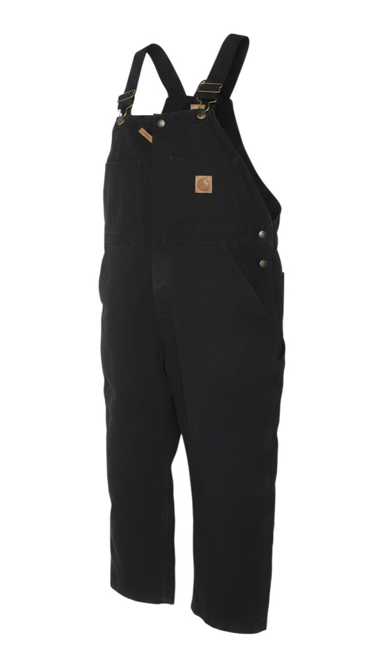 Prewornwholesale youth black insulated cotton canvas dungarees with adjustable straps and bib pocket