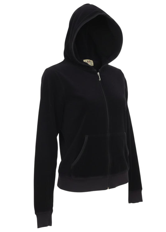 Prewornwholesale black Juicy Couture velour full-zip hoodie with hood and kangaroo pocket