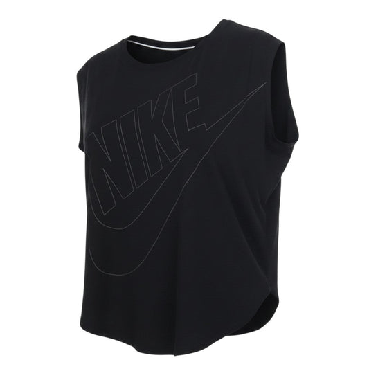 Prewornwholesale black Nike sleeveless cotton gym t-shirt with a large white outline logo on the front.