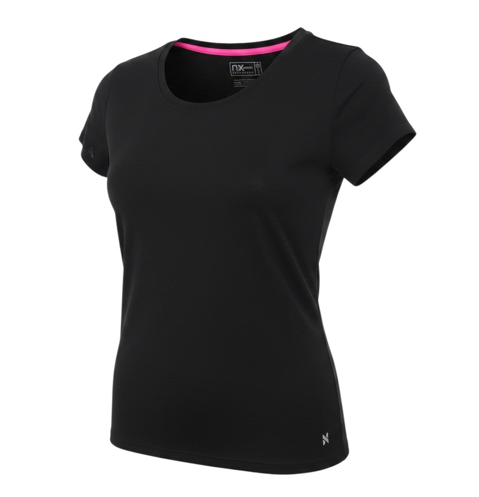 NX Sport Womens Black  Polyester Basic T-Shirt Size 8 Round Neck  - Open back Semi-sheer