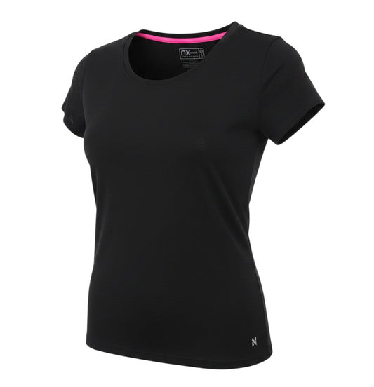 NX Sport Womens Black  Polyester Basic T-Shirt Size 8 Round Neck  - Open back Semi-sheer