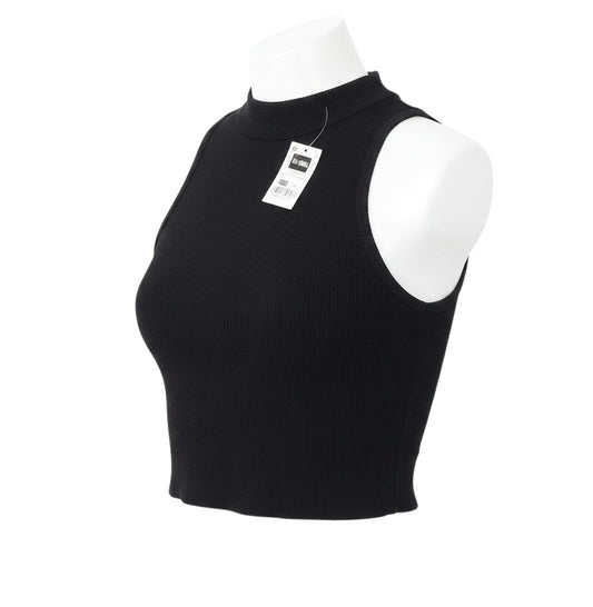 Prewornwholesale black ribbed cropped tank top with a round neck on a mannequin