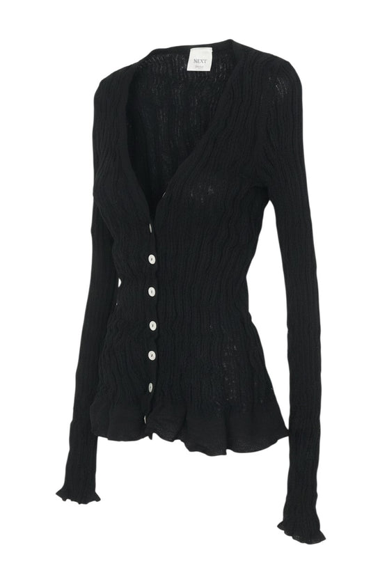 Prewornwholesale Next black sheer knit V-neck cardigan with long sleeves and light-toned button front