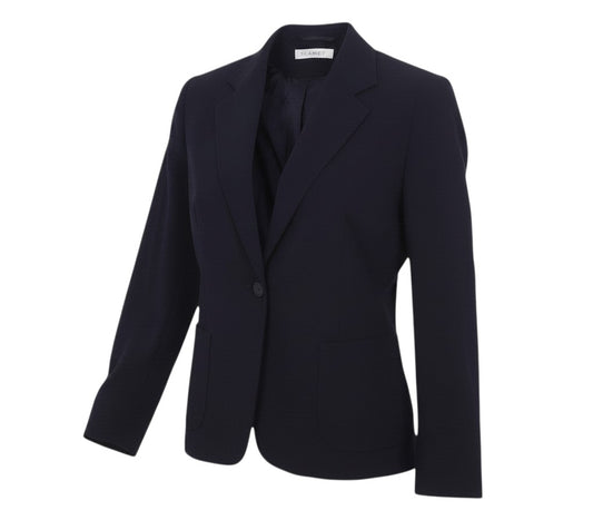 Prewornwholesale Planet black tailored blazer with notched lapels, single-button closure, and two front patch pockets.