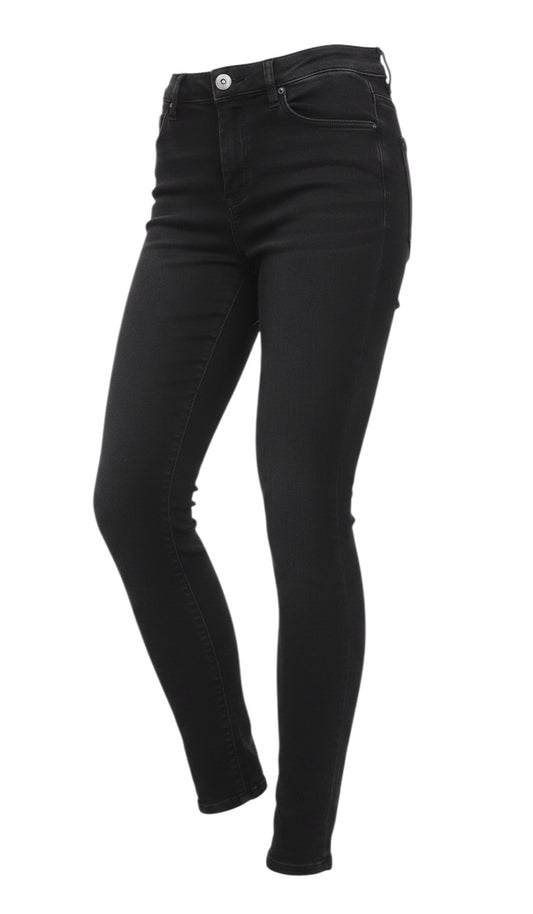 Prewornwholesale black cotton blend tapered jeans for women with a zip fly and classic five-pocket design