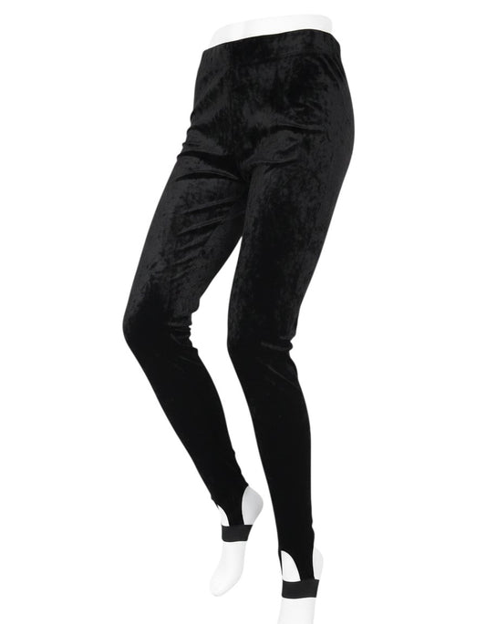 Prewornwholesale Forever 21 women's black velour stirrup leggings on a mannequin