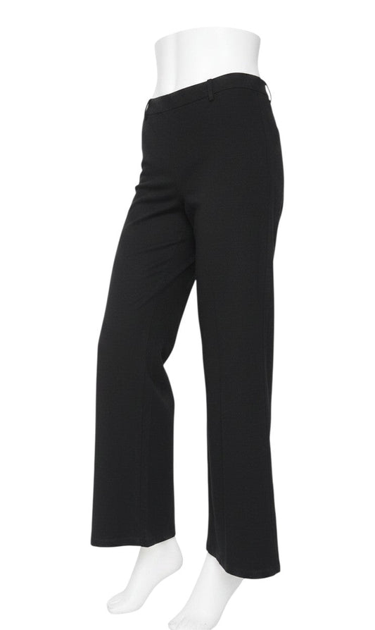 Prewornwholesale Marks and Spencer Per Una black wide-leg trousers on a mannequin, featuring a flat-front design.