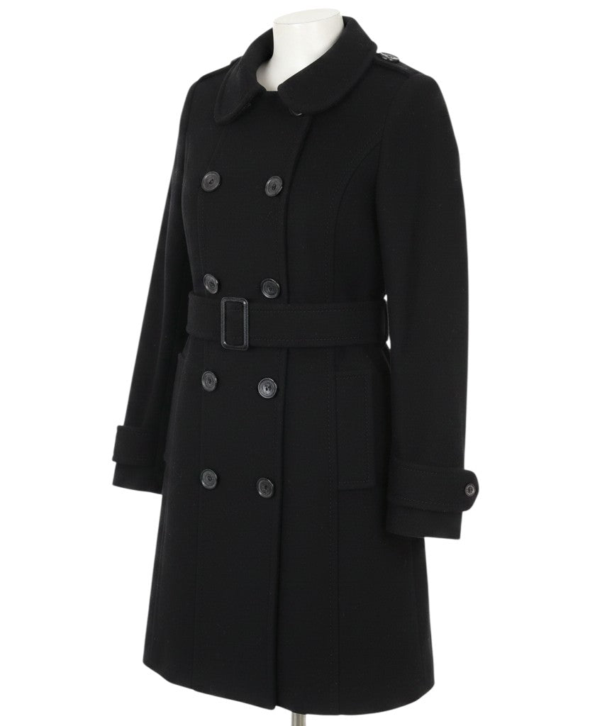 H&M Divided Women's Black UK 10 Double-Breasted Wool Pea Coat