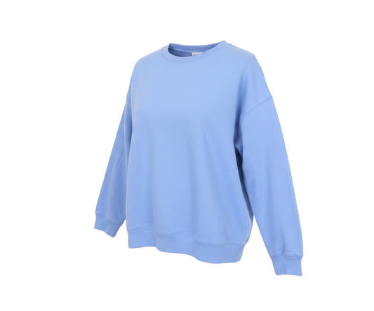 Prewornwholesale light blue cotton sweatshirt with crew neck, raglan sleeves, and side zip details