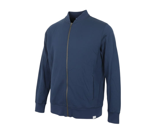 Prewornwholesale women's blue cotton track jacket with full zip closure and ribbed trim in a regular fit.