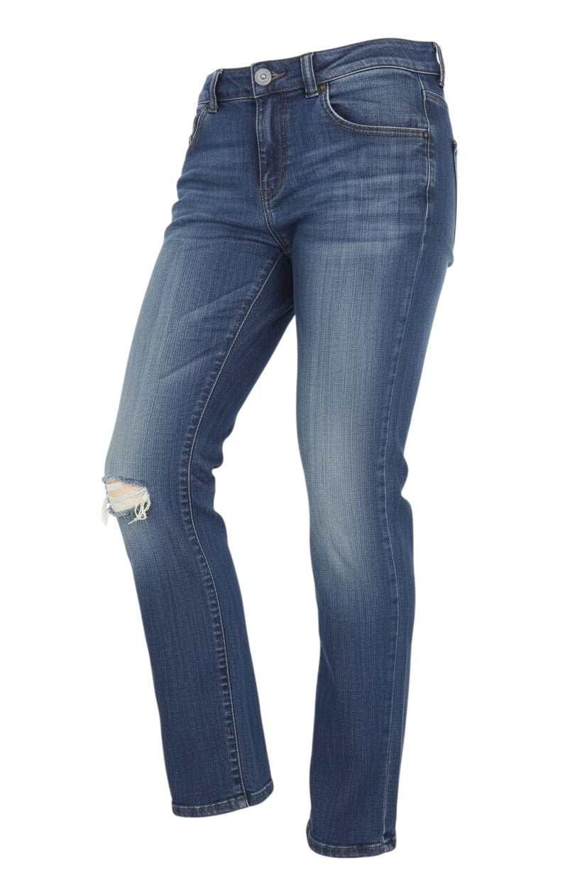 Prewornwholesale M&S womens blue denim straight leg jeans with distressed knee detail