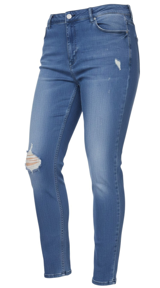 Prewornwholesale ASOS women's blue cotton skinny jeans with distressed knee detail and zip fly closure