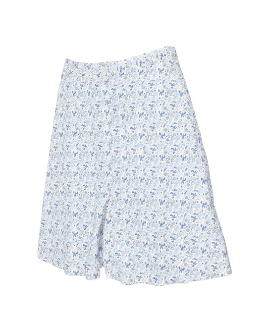 Prewornwholesale Marks & Spencer blue floral print cotton midi A-line skirt with a crisp white base