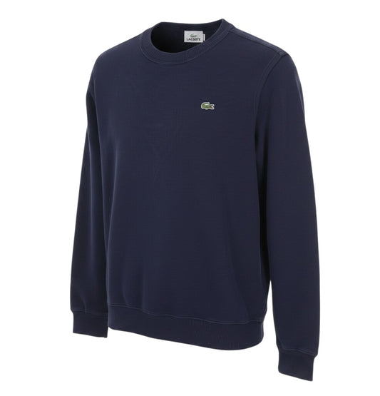 Prewornwholesale men's deep blue cotton crew neck sweatshirt with embroidered Lacoste crocodile logo on chest