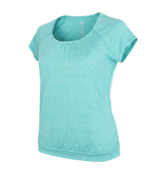 Prewornwholesale H&M women's blue polyester activewear T-shirt with short sleeves and a round neckline