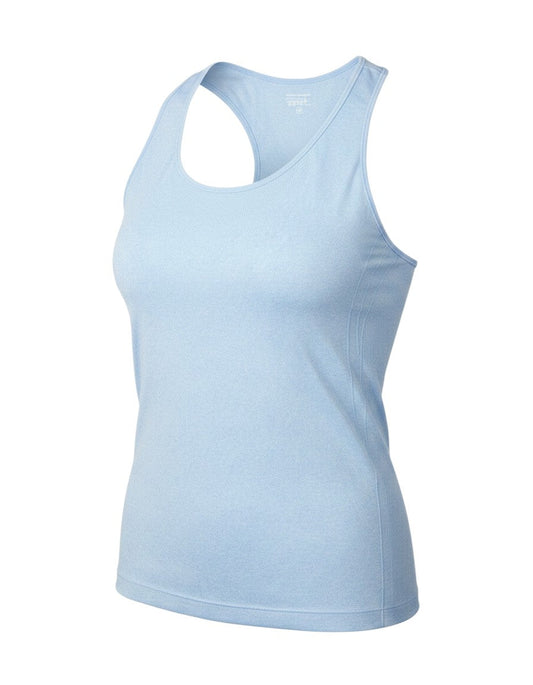 Prewornwholesale blue polyester racerback tank top with a round neck for women