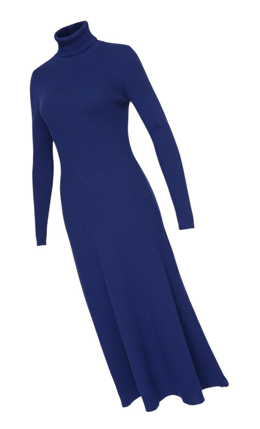 Marks and Spencer Women Blue M Ribbed Roll Neck Long Jumper Dress