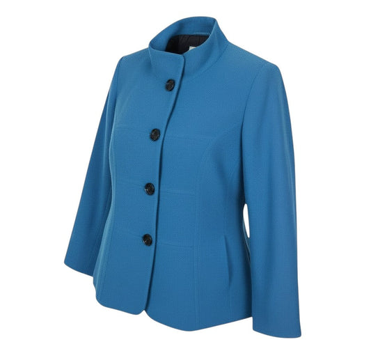 Prewornwholesale blue wool cashmere blend jacket with stand collar and dark button front for women