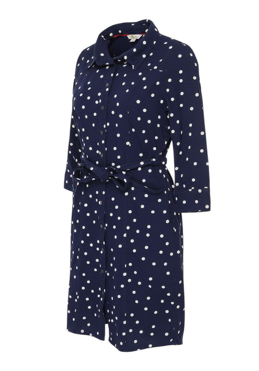 Boden Women’s Blue Polka Dot Belted Shirt Dress UK 8 Long Sleeve