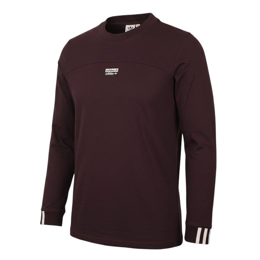Prewornwholesale Adidas brown long sleeve cotton crew neck active top with chest logo and striped cuffs