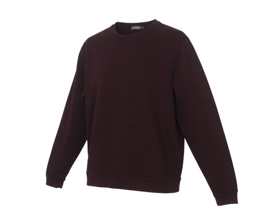 Prewornwholesale men's brown cotton crew neck pullover sweatshirt with long sleeves and ribbed cuffs.