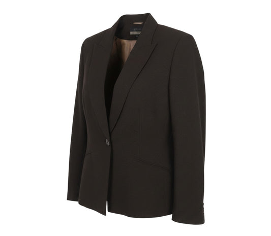 Prewornwholesale Principles women's dark brown single-breasted blazer with notch lapels and textured fabric.