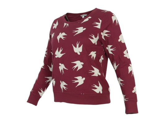 Prewornwholesale Marks and Spencer burgundy cotton sweatshirt with white bird print, crew neck, and ribbed cuffs.