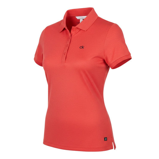Prewornwholesale Calvin Klein women's slim fit red polo shirt with collar, button placket, and ck logo embroidery.