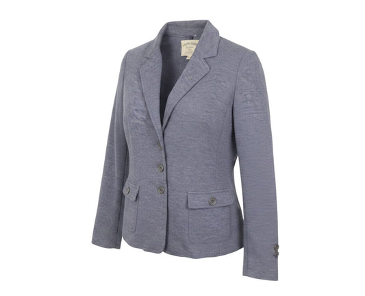 Prewornwholesale Cambridge Dry Goods blue cotton blend single-breasted blazer with notch lapel and flap pockets