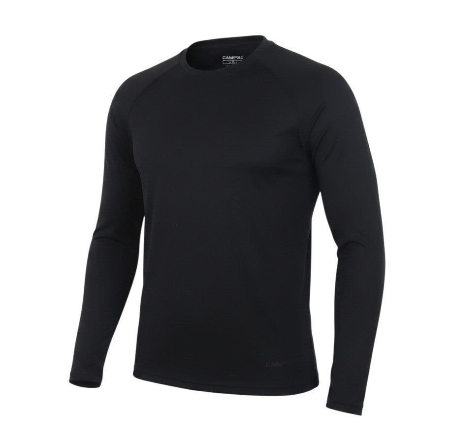 Prewornwholesale Campri women's black long sleeve athletic top with a crew neck, made from moisture-wicking fabric.