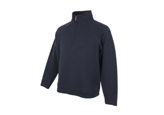 Prewornwholesale Craghoppers men's deep navy blue half-zip fleece sweatshirt with a high neck and raglan sleeves.