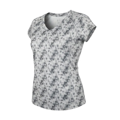 Front view of Crivit women’s grey camouflage basic t-shirt
