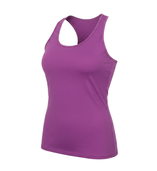 Prewornwholesale Denchi women's purple polyester racerback tank top with a scoop neck for athletic wear