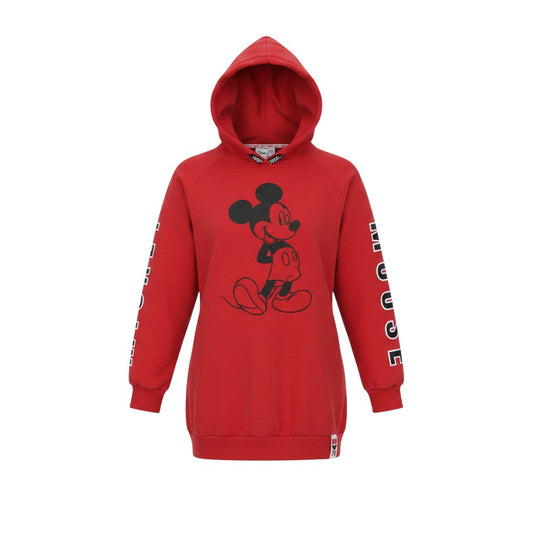 Prewornwholesale Disney red cotton pullover hoodie featuring a Mickey Mouse graphic print and long raglan sleeves.