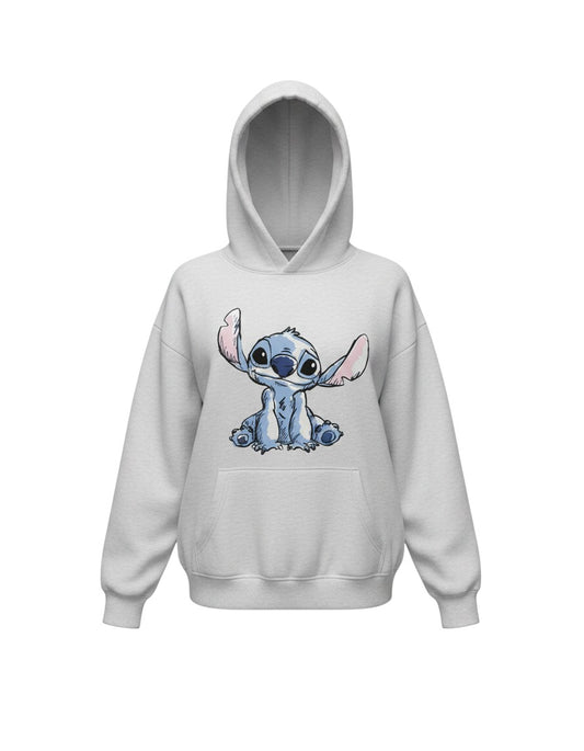 Prewornwholesale Disney grey cotton blend pullover hoodie featuring a Stitch graphic print and drawstring hood
