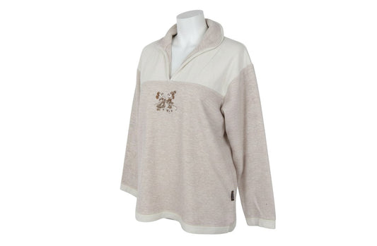 Prewornwholesale Disneyland Paris beige and cream cotton pullover sweatshirt with Mickey and Minnie embroidery