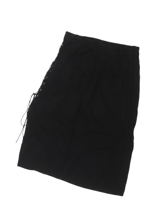 Prewornwholesale Disturbia black midi pencil skirt with gothic side lace-up detail and metal eyelets