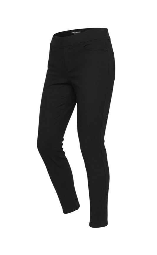 Prewornwholesale DKNY Jeans black stretch leggings with a slim fit, pull-on waistband, and zip pocket detail.