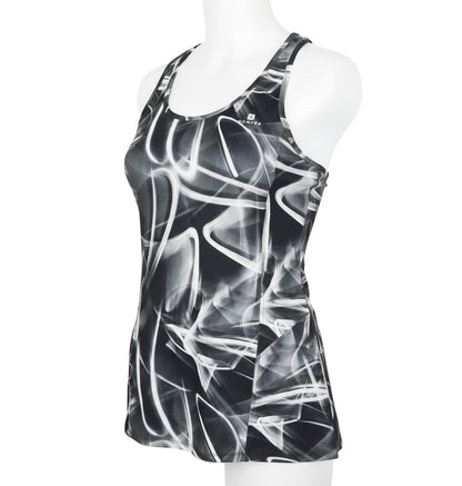 Front view of Domyos women’s grey geometric basic tank, size M
