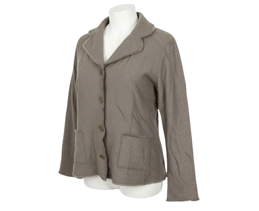 Prewornwholesale EAST brown wool button-up jacket with a collared neckline, front pockets, and textured finish.