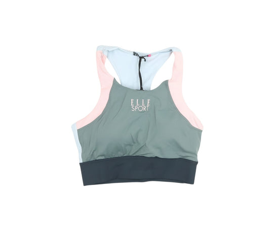 Prewornwholesale Elle Sport multicoloured racerback sports bra with pastel colour-blocking and reflective logo