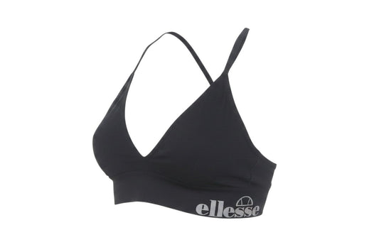 Prewornwholesale Ellesse black cropped gym tank top with V-neck and branded elastic hem for activewear