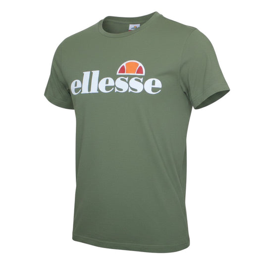 Prewornwholesale Ellesse women's olive green cotton crew neck t-shirt with white and orange logo print on chest