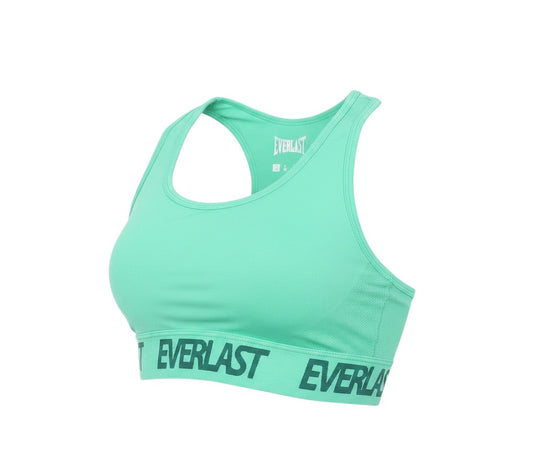 Prewornwholesale Everlast green racerback sports bra with moisture-wicking mesh fabric and logo elastic band