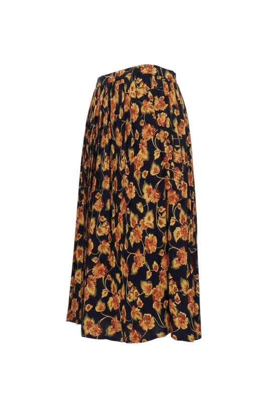 Prewornwholesale Debenhams Classics black midi skirt with multicoloured floral print and flared pleated silhouette.