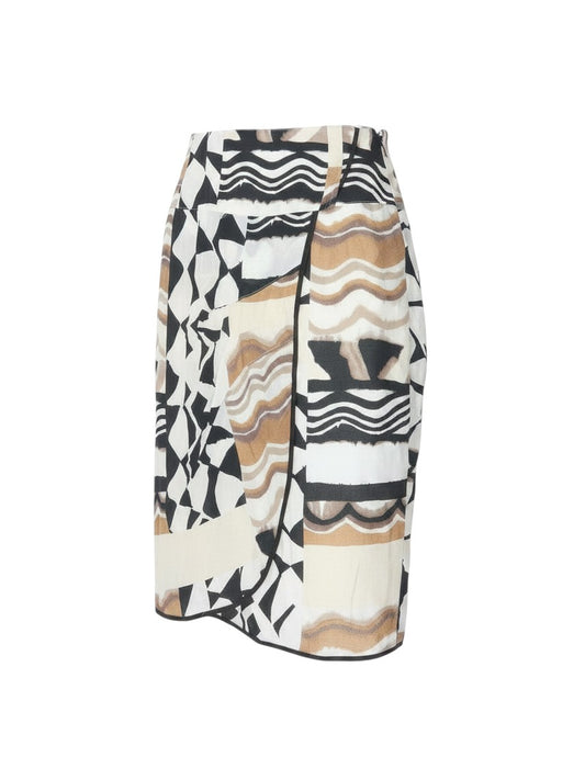Prewornwholesale Steilmann multicoloured geometric print cotton pencil skirt with an overlapping front panel