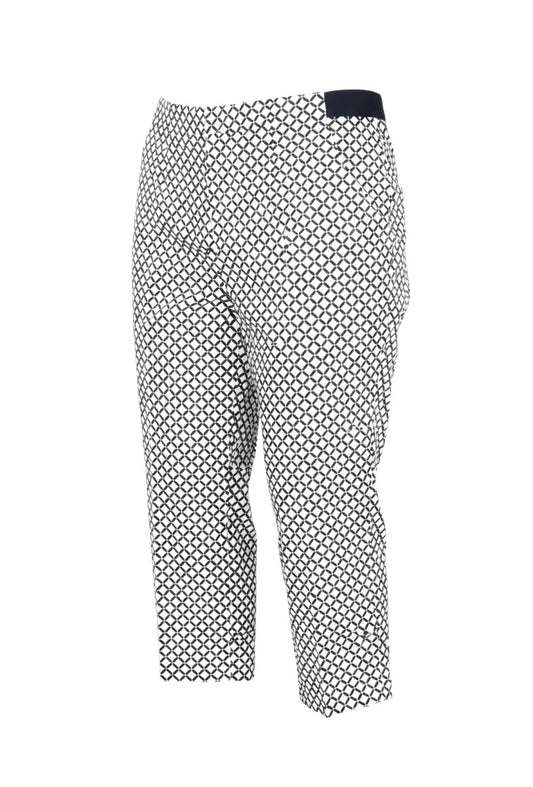 Prewornwholesale Marks and Spencer straight trousers in black and ivory geometric print with elasticated waistband