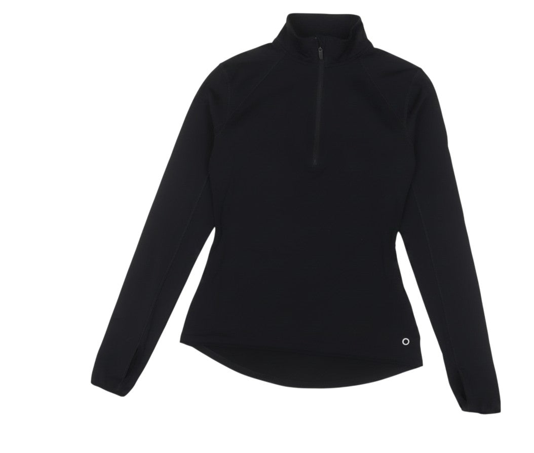 Prewornwholesale GOODMOVE women's black polyester long sleeve top with a high neck and quarter zip closure.